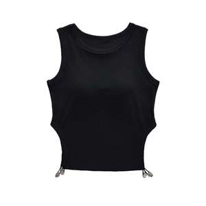 เสื้อกล้ามลูกไม้ประดับคอวีสีพื้นลำลองสำหรับผู้หญิง - Product Image 1
