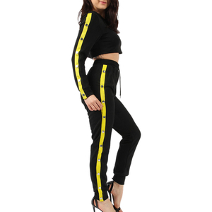 Ensemble de survêtement rayé noir et jaune pour femme, col rond, manches longues, pantalon à cordon de serrage, coupe ample, longueur intégrale, streetwear, tenue d'automne - Product Image 5