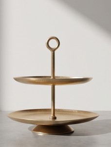 Soporte para Pastel Multifuncional de 2 Niveles, Bandeja Irregular de Metal Dorado con Asa en Forma de Anillo, Exhibidor de Pastelería para Té de la Tarde - Product Image 2