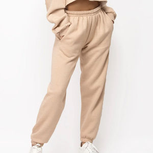 Pantalon de jogging vintage en molleton uni pour femme, taille mi-haute avec cordon de serrage, confortable, décontracté, coupe droite longueur entière - Product Image 1