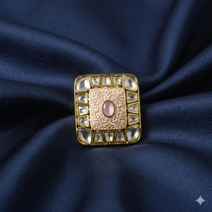 22K Gold Plated Pink Meenakari Kundan <b>Ring</b> Adjustable Handcrafted Indian Bridal Statement <b>Ring</b> Traditional Wedding Jewelry E - Product Image 1