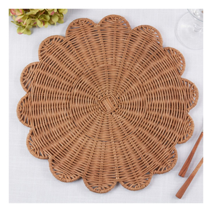 Modern Round Rattan Placemat Scalloped Flower Design Handwoven Wicker Table <b>Mat</b> Heat Resistant Charger <b>Plate</b> For Boho Wedding - Product Image 4