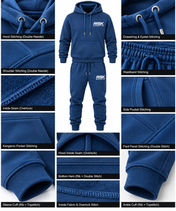 Ensemble de survêtement décontracté pour homme en coton bleu uni, comprenant un sweat à capuche et un pantalon de jogging, idéal pour l'hiver - Product Image 5