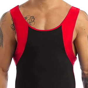 Men <b>Black</b> Red Color Blocked Sleeveless <b>Romper</b> Spandex Polyester Breathable Quick Dry Active Stretch Leisurewear - Product Image 6