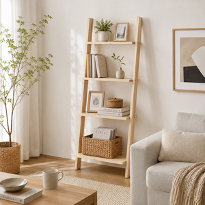 Estante de escalera de madera maciza con 4 niveles para decoración del hogar, almacenamiento y exhibición de libros o plantas - Product Image 4