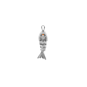 Pendentif breloque en laiton plaqué argent avec zircone cubique orange en forme d'œil de poisson pour la fabrication de bijoux et colliers - Product Image 4