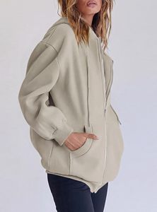 Sudadera con capucha y cremallera para mujer, de algodón grueso y forro polar, estilo oversize, corte cropped, streetwear casual, con cremallera completa y diseño personalizado. - Product Image 5