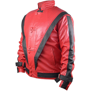 Chaqueta de Motociclista de Cuero Roja para Hombre, Talla Grande, Cuello Alto, Estilo Biker, Corte Regular, Ropa de Abrigo para Otoño - Product Image 1