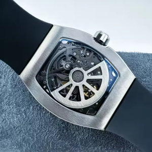 Montre mécanique RM AMG, esthétique mécanique, style course, boîtier en acier inoxydable avec bracelet en caoutchouc noir, montre mécanique pour homme tendance - Product Image 4