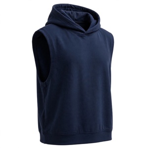 Sweat-shirt à capuche sans manches pour homme, bleu royal uni, en molleton français, coupe décontractée, pour l'automne - Product Image 3