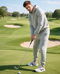 Ensemble survêtement homme gris à capuche et pantalon, couleur unie, décontracté, manches longues, 100% coton respirant, coupe classique, automne - Product Image 2