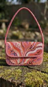 Hand-Beaded Abstract Floral Shoulder Bag - Coral Orange, Pastel Pink, and Mauve - Product Image 1