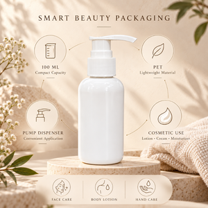 Bouteille pompe PET 100 ml |   Distributeur de crème hydratante cosmétique pour le visage, le corps et les mains – Emballage de soins de la peau pratique pour les voyages - Product Image 5