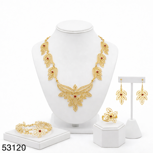 Elegante Juego de Collar y Pendientes de Mujer con Diseño de Hoja, Chapado en Oro y Circonitas, Cadena de Cuerda de 16 Pulgadas, Modelo 53135 - Product Image 6