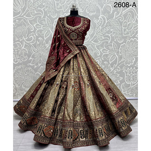 ชุดเจ้าสาวอินเดียผ้ากำมะหยี่สำหรับเจ้าสาวพร้อมงานปักแบบ Zarkhan โดย Fabzone รุ่น FZBELLA - Product Image 1