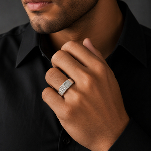 925 Sterling <b>Silver</b> Geometric Cubic Zirconia Band <b>Ring</b> for <b>Men</b> Wedding Party Daily Wear High Polish Finish - Product Image 1