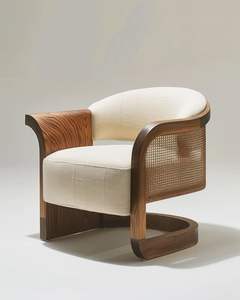 Sillón de Madera de Teca con Detalles en Ratán y Asiento Tapizado - Product Image 1