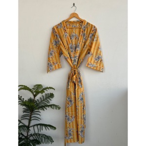 V-Neck Printed <b>Animal</b> <b>Pattern</b> Breathable <b>Knitted</b> Kimono Robe Belt Three Quarter Sleeve Maxi Length Loose Fit 100% Cover-Up - Product Image 1