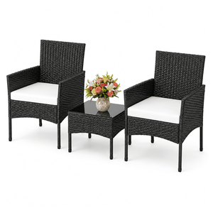 Set di Mobili da Giardino in Rattan PE a 3 Pezzi con Telaio in Alluminio, Due Sedie e Tavolo per Esterni - Product Image 1