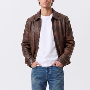 Men <b>Vintage</b> Brown Leather <b>Jacket</b>, Distressed Real Leather Coat, Classic Retro <b>Bomber</b> <b>Jacket</b>, Handmade Casual Leather Outerwear - Product Image 1