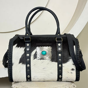 Bolsos de viaje de cuero genuino con pelo de vaca, estilo Speedy, con concho turquesa occidental, elegantes bolsos de hombro para mujer, venta al por mayor - Product Image 4