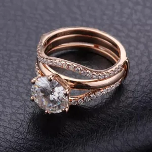 Round Cut Simulated Diamond Sterling <b>Silver</b> Vintage Bridal Wedding Band <b>Ring</b> <b>Set</b> in 14k Rose Gold - Product Image 1