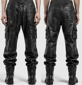 กางเกงหนังสีดำสำหรับผู้ชายสไตล์ไบค์เกอร์สำหรับใส่ในฤดูใบไม้ร่วง - Product Image 1