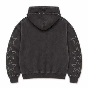 Sweat à capuche oversize noir unisexe avec fermeture éclair, style streetwear, en coton molletonné épais délavé à l'acide, imprimé graphique, capuche double couche - Product Image 2