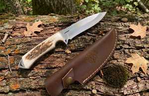 Couteau de chasse à pointe tombante, lame en acier Damas, manche en bois de cerf, couteau de survie pour l'extérieur - Product Image 5