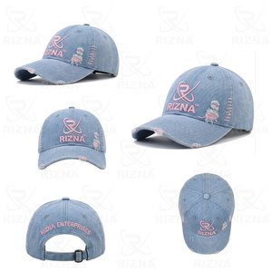 Gorra de Béisbol RIZNA de Mezclilla Twill, 6 Paneles, Ajustable, Unisex, Estilo Casual Vintage, Lavada, con Logotipo Bordado en 3D en el Panel Frontal, Azul, Algodón, Metal - Product Image 6