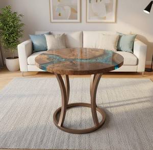Table basse artisanale de luxe, élégante, personnalisée, écologique, faite à la main, peinte à la main, avec bord naturel et résine océanique, pour décoration côtière - Product Image 5