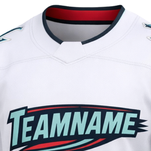 Camiseta de Hockey sobre Hielo Blanca y Verde Azulado, Manga Larga, Transpirable, Absorbe la Humedad, Secado Rápido, 100% Poliéster, Uniforme Deportivo para Adultos - Product Image 5