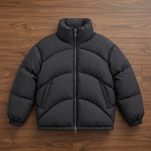 Unisex Black Color Puffer Jacket Winter <b>Coat</b> <b>Stand</b> Collar Zip Up Outdoor Streetwear Custom Apparel OEM ODM - Product Image 2