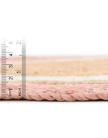 Tapis rond artisanal en jute naturelle avec bordure rose et blanche, tapis écologique de style bohème et farmhouse