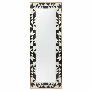 Marco de Espejo con Incrustaciones de Hueso y Resina, Estilo Americano, para Montar en el Suelo |   Espejo Decorativo para el Hogar con Diseño Geométrico en Blanco y Negro Hecho a Mano - Product Image 2