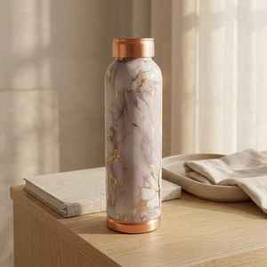 Marble Pattern Copper Water <b>Bottle</b> With Elegant print Copper Lid Portable Travel Drinkware Modern Luxury Design - Product Image 1