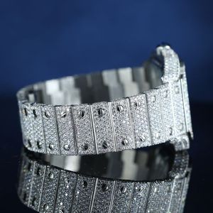 Montre mécanique vintage pour homme en acier inoxydable argenté, entièrement sertie de diamants Moissanite, cadran squelette glacé, édition limitée, style Hip Hop - Product Image 5