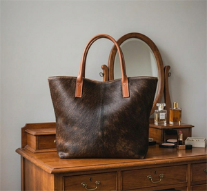 Sac fourre-tout en cuir véritable pour femme, motif léopard, noir et marron, élégant, à ouverture supérieure - Product Image 3