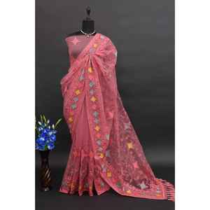 Fil de créateur multicolore et broderie Zari Saree Vêtements indiens et pakistanais - Product Image 5