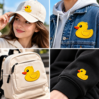 Patchs thermocollants en sequins brodés 3D en forme de canard jaune en caoutchouc, appliques de dessin animé mignonnes et amusantes pour vestes, chapeaux, sacs et vêtements
