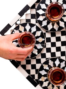 Juego de bandeja posavasos con incrustaciones de hueso único, 6 uds., bandejas acrílicas para decoración del hogar, hechas de madera directamente indias - Product Image 3