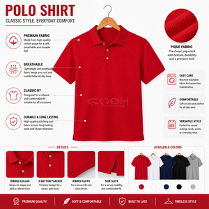 Camiseta Polo Roja Clásica para Hombre, 100% Algodón Piqué, Manga Corta, Informal, para Golf, con Logotipo Personalizado, OEM, al por Mayor - Product Image 6