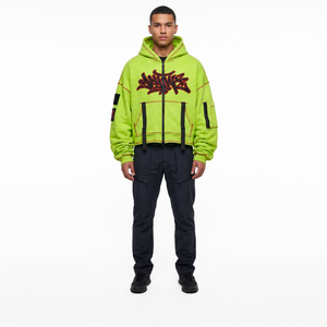 Sudadera con capucha extragrande de felpa francesa de 420 g/m² con cremallera, lavado ácido, estilo modular, para hombre, tipo crop, OEM personalizada - Product Image 1