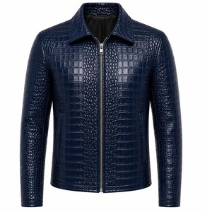 Chaqueta de Cuero y Lona Personalizada para Hombre Dumela, Estilo Motero, Cuello Alto, Cierre de Cremallera, Corte Ajustado, Tinte Liso, Grabado - Product Image 1