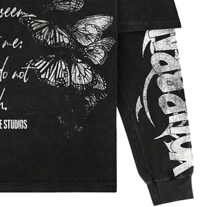 เสื้อยืดผ้าฟลีซแบบสวมหัวพิมพ์ลายวินเทจผ้าคอตตอนสองชั้นแขนวาฟเฟิลมีรอยขาด - Product Image 5