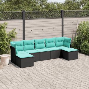 Divano da 7 pezzi in Poly Rattan nero con cuscini eleganti mobili da esterno - Product Image 1