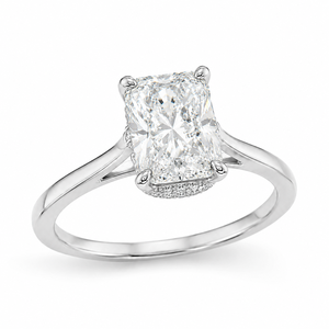 Anillo de Compromiso Solitario de Diamante Cultivado en Laboratorio con Corte Radiante de Lujo, Oro Blanco de 18K, Halo Oculto, Anillo de Boda Personalizado - Product Image 2