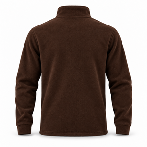 Sudadera de punto transpirable para hombre, de color liso, con cuello alto, cierre de cremallera de un cuarto, ajuste regular, informal, de forro polar marrón - Product Image 2