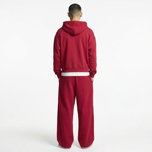 Ensemble de survêtement pour homme de qualité supérieure, rouge, à capuche, en coton, coupe ample, avec fermeture éclair et poches latérales - Product Image 2