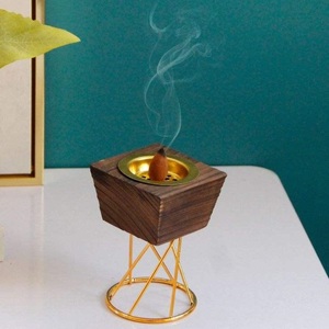 Hexagonal Charred-Timber <b>Incense</b> Suite Perforated Aurum Basin on Geometric Wireframe Pedestal - Product Image 2